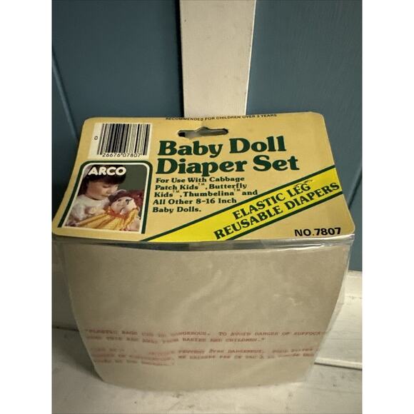 Vtg 1984 ARCO TOYS BABY DOLL DIAPERS SET FOR CABBAGE PATCH DOLLS NOS 7807 Bottle - Picture 2 of 5
